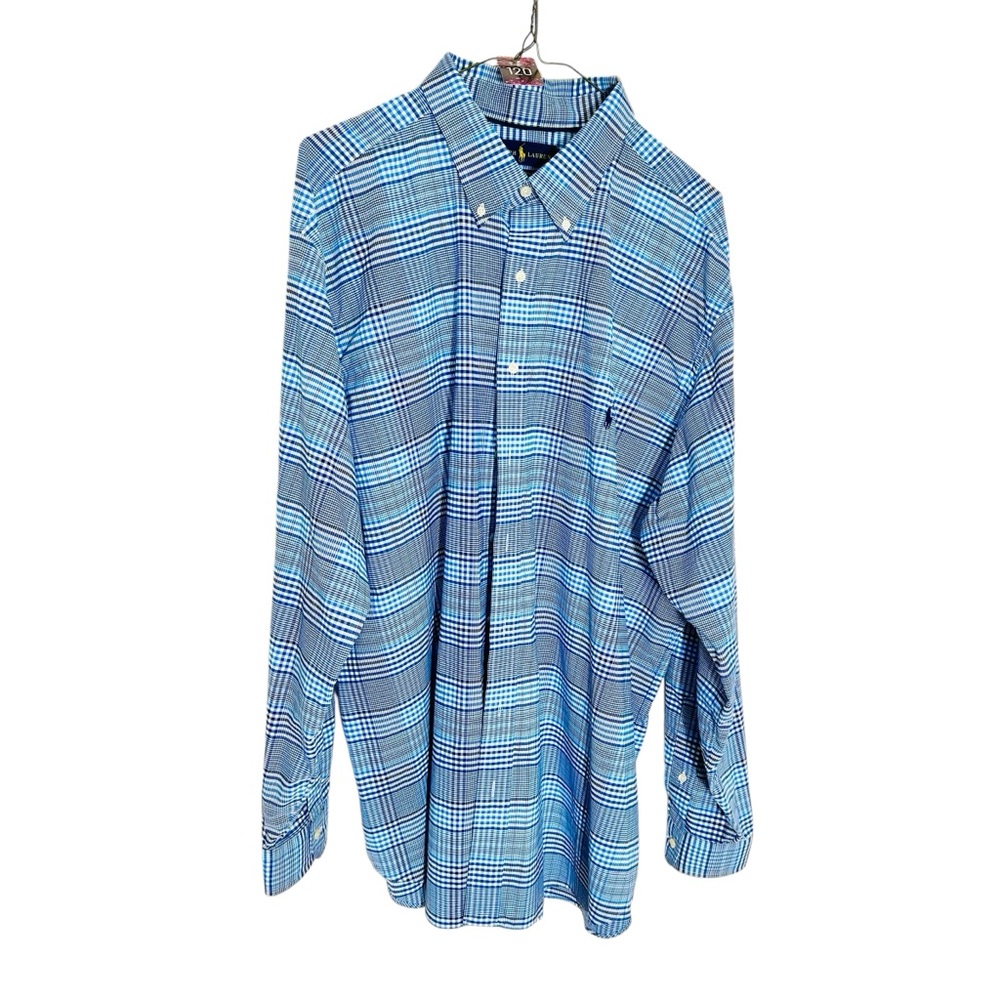 Ralph Lauren Men’s button down shirt Sz 2x beautiful blue check pattern